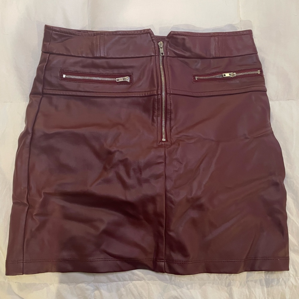 Burgundy Faux Leather Mini Skirt - Size Small